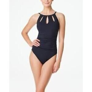 NEW Bleu Rod Beattie Get the Look High Neck One Piece Swimsuit Womens Black SZ 6